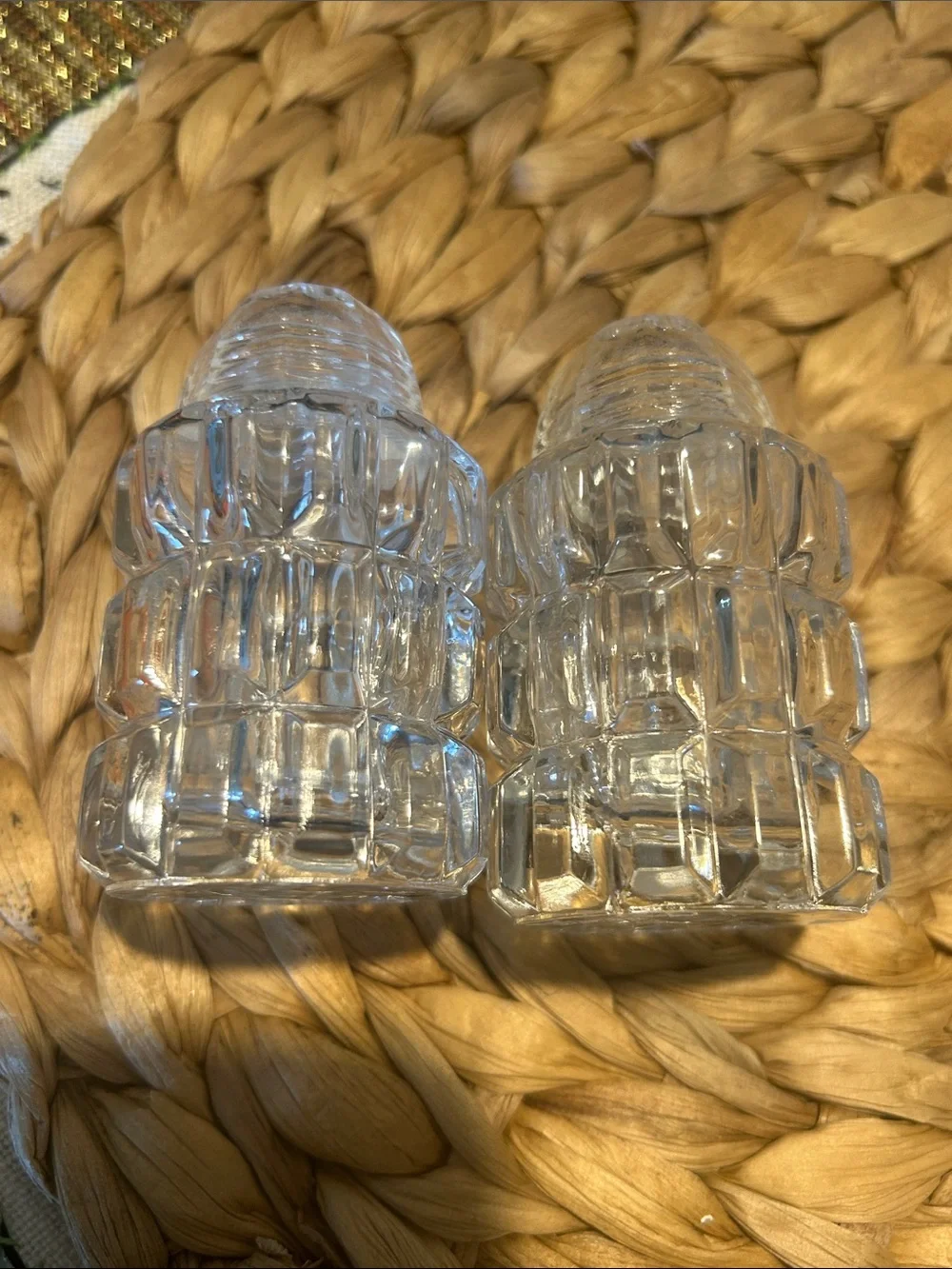 Antique c. 1890 G. Duncan & Sons Waffle Pressed Glass Salt & Pepper Shakers